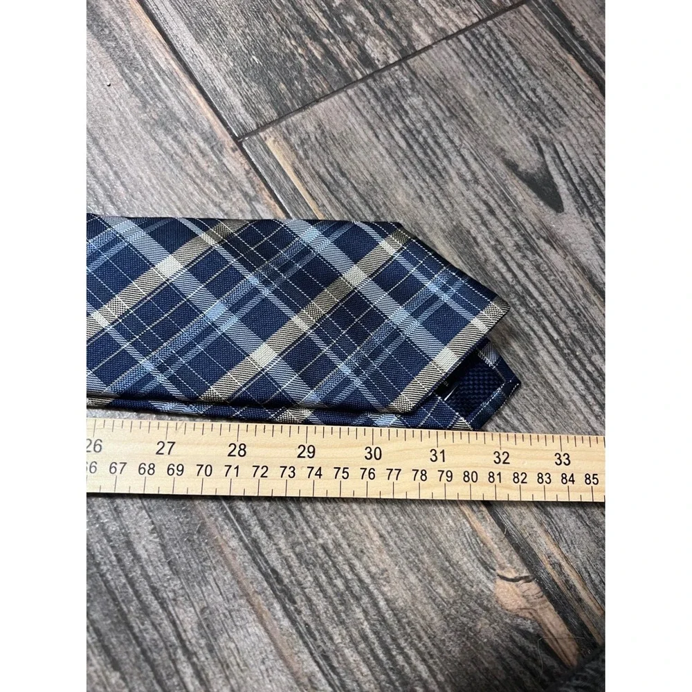 CREMIEUX Mens 100% Silk Tie Blue Tan Plaid Luxury Made in Italy Designer Necktie